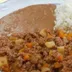 Picadillo de res con papa y zanahoria, frijoles y arroz