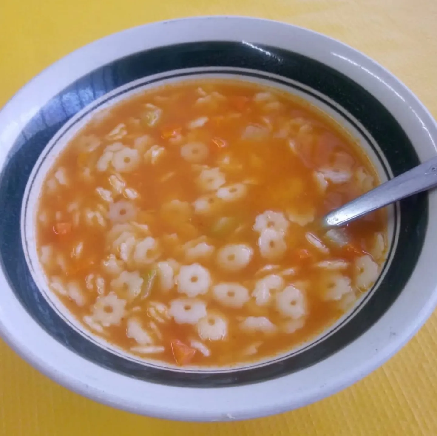 Sopa de pasta con verduras en caldo de pollo